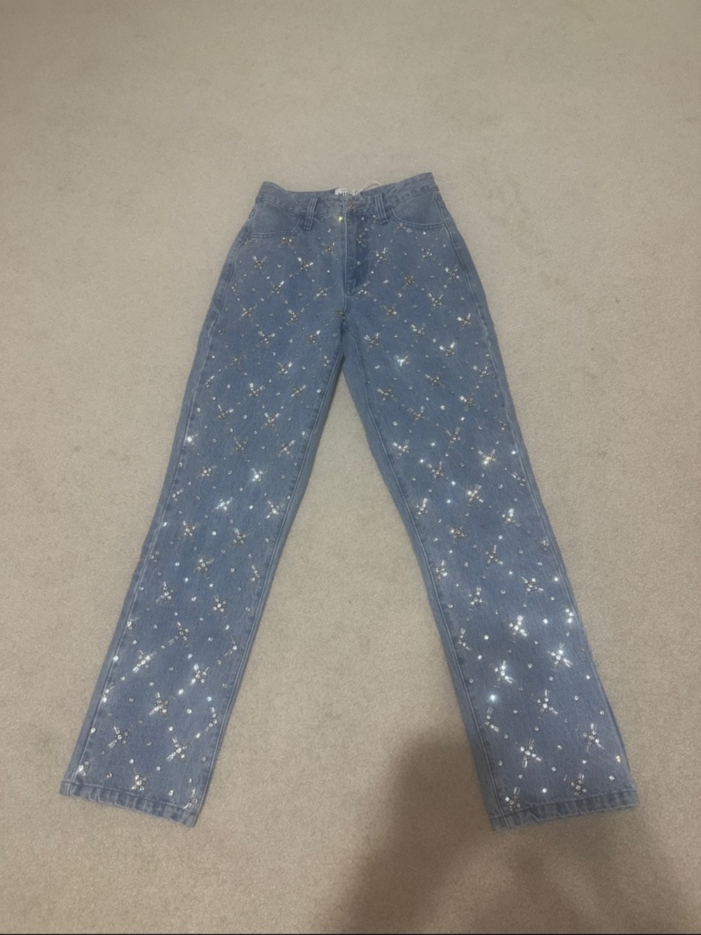 Show Me Your MuMu Blue Sequin-Embellished Straight-Leg Jeans